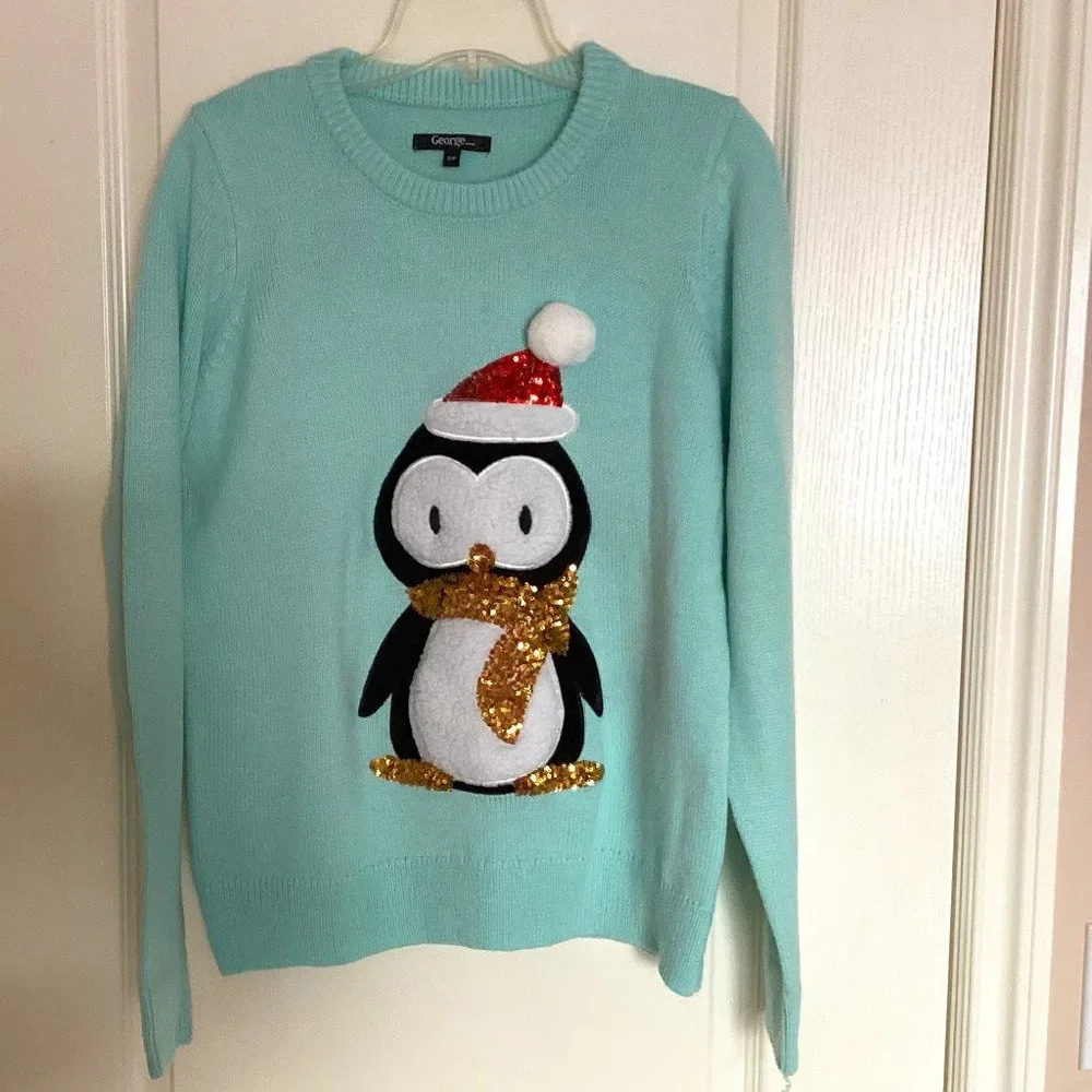 George Women's Size SP Ugly Christmas Sweater Penguin Super Soft Graphic Sweater
